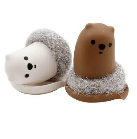 Cartoon Cute Little Bear Pot Brush with Handle Cleaning Brush