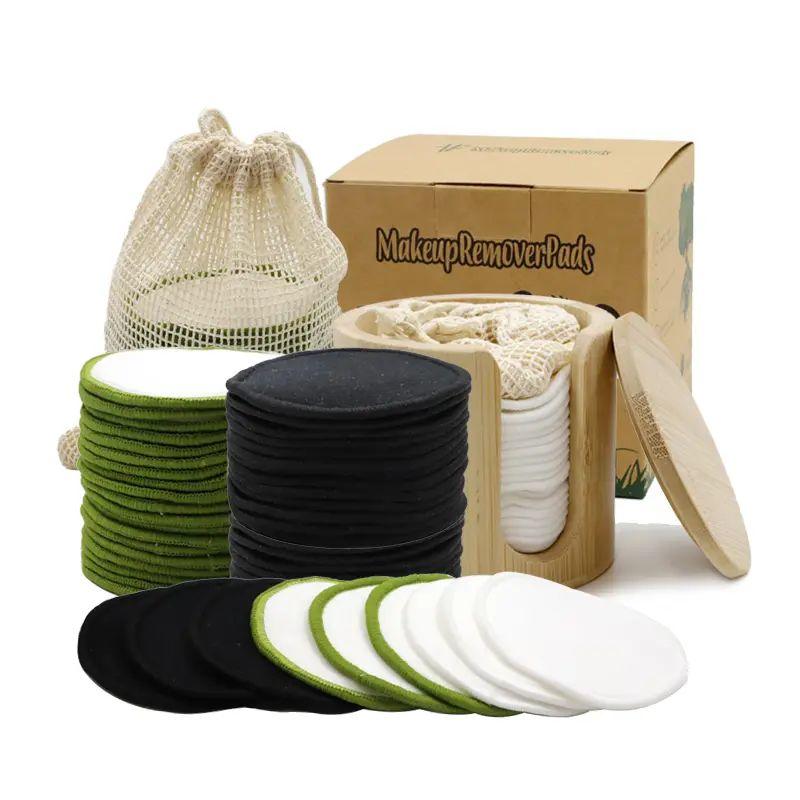 Bamboo-Cotton Round Reble Makeup Remover with Woven Tape Packaging and Bamboo Round Box